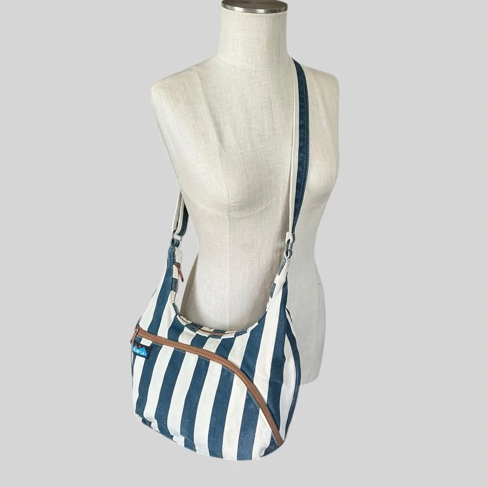 Kavu Canvas Hobo Bag Striped Sling Crossbody Adjustable Strap